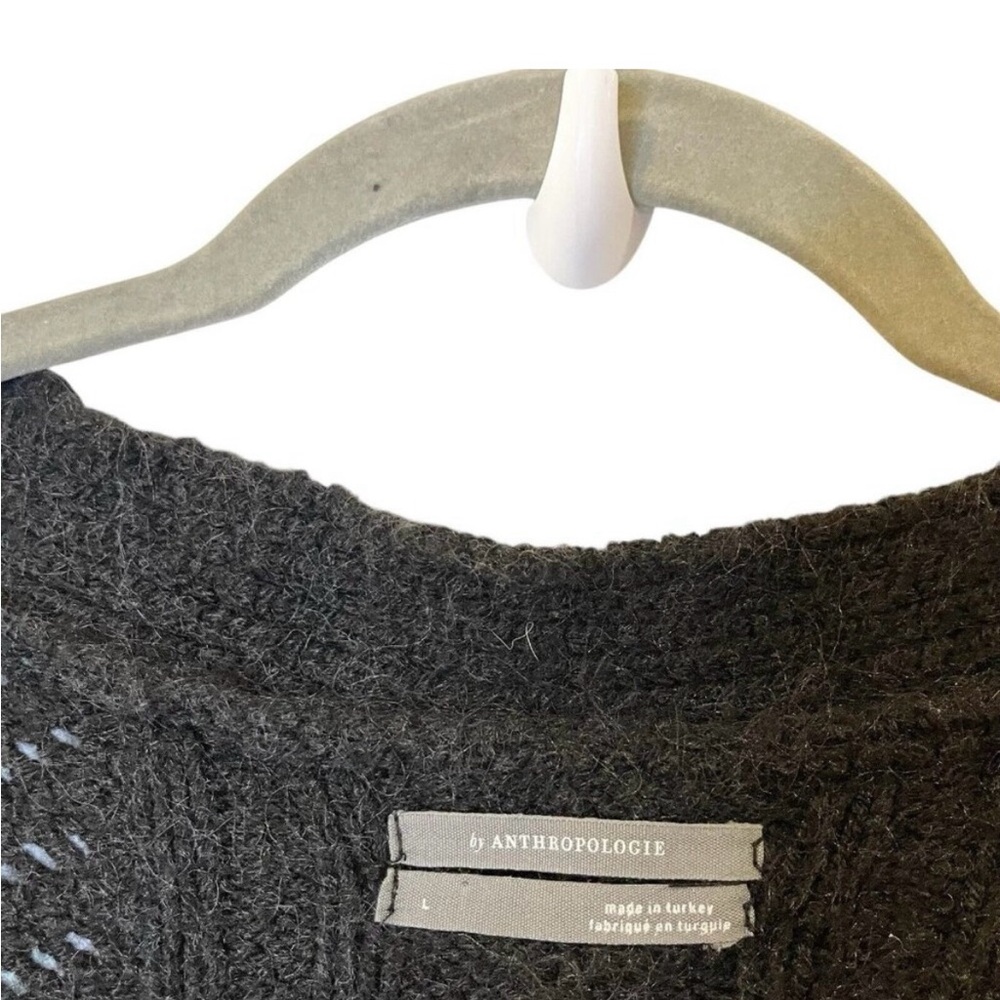 Anthropologie Classic Pointelle Cardigan Heathered Black Oversized Chunky Knit L - Picture 5 of 7